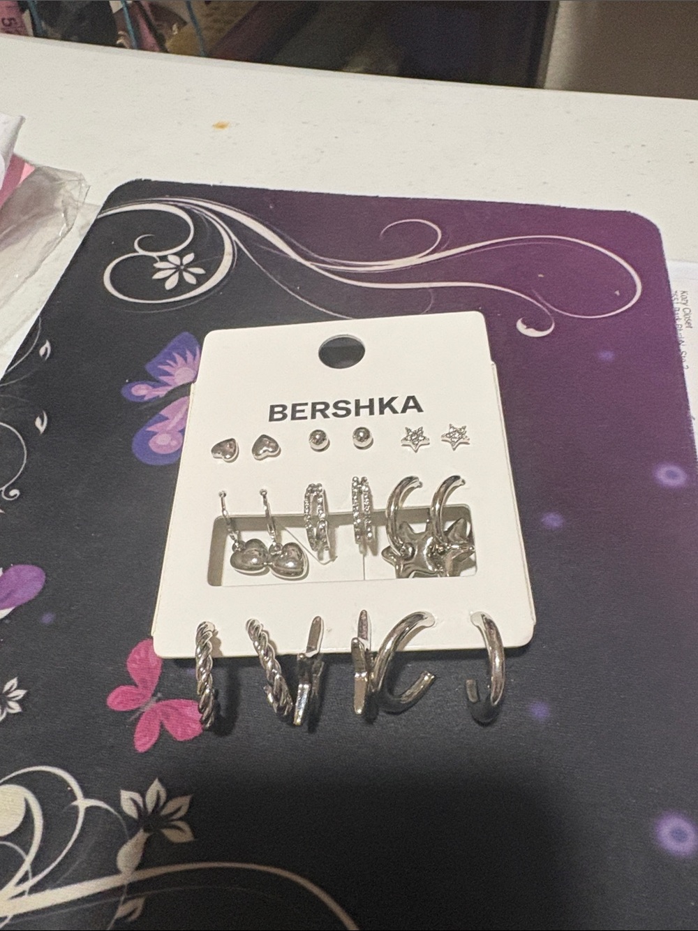 Bershka Silver Earring Set - Mixed Hoops & Studs